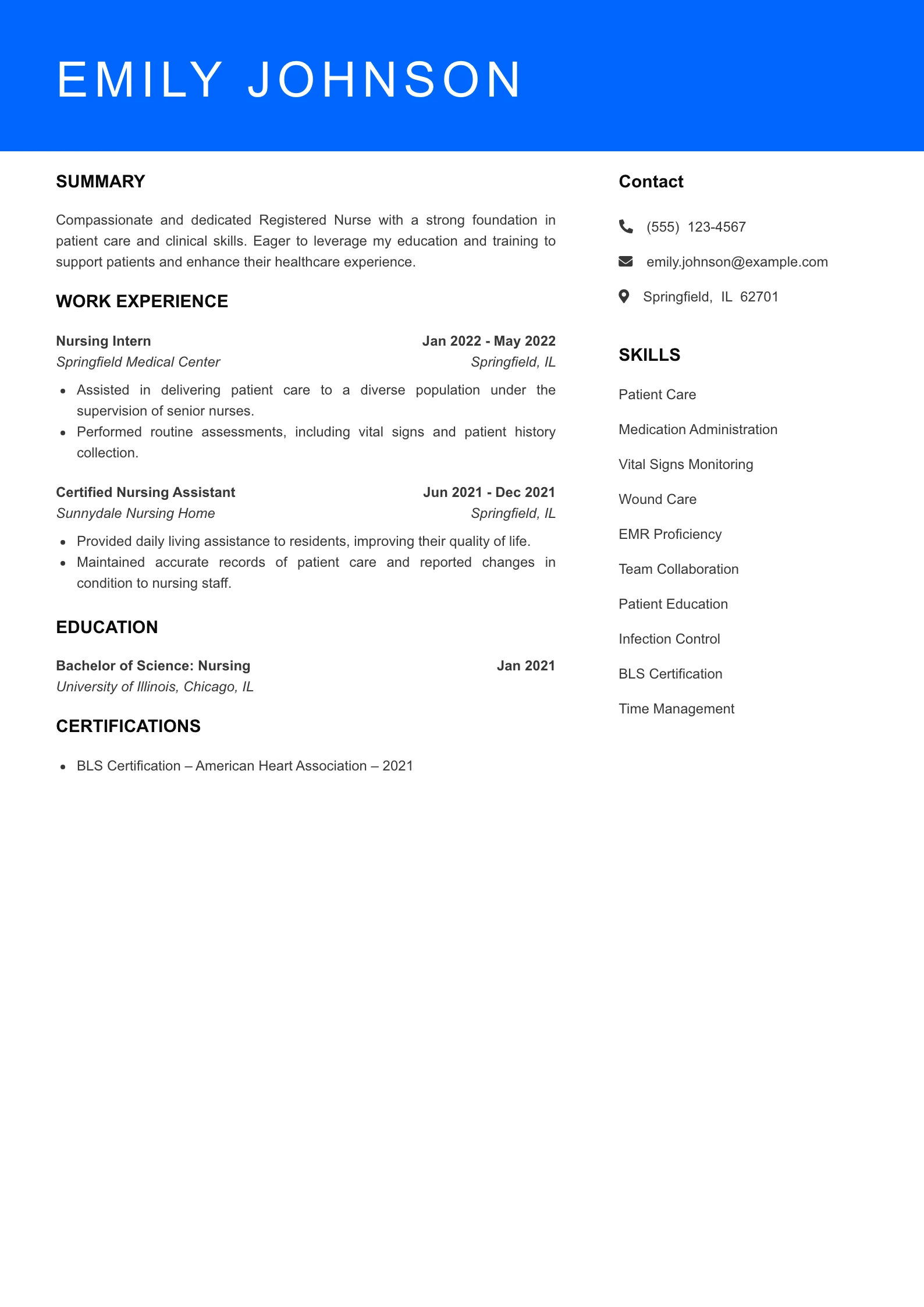 Entry Level Registered Nurse Resume Example