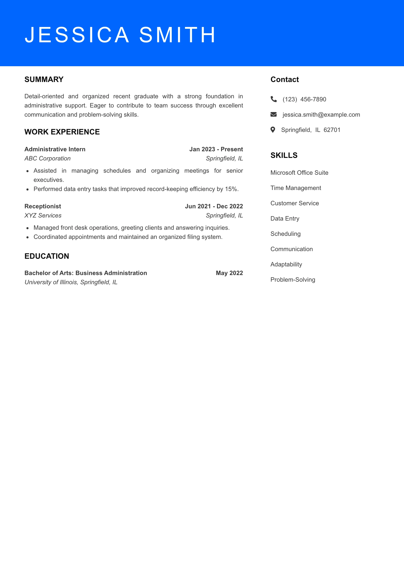 Selected Executive Assistant Resume