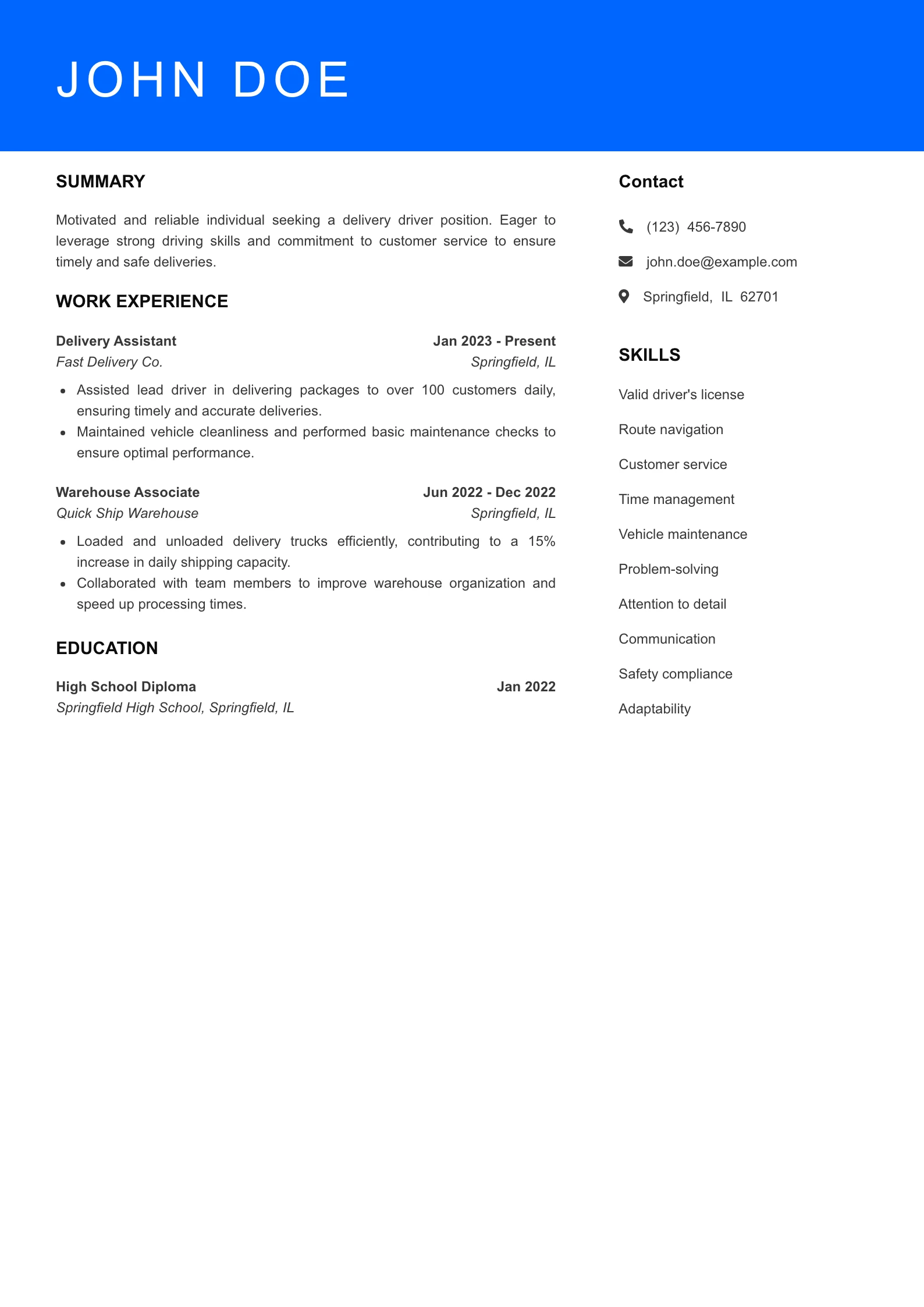 Entry Level Resume Preview