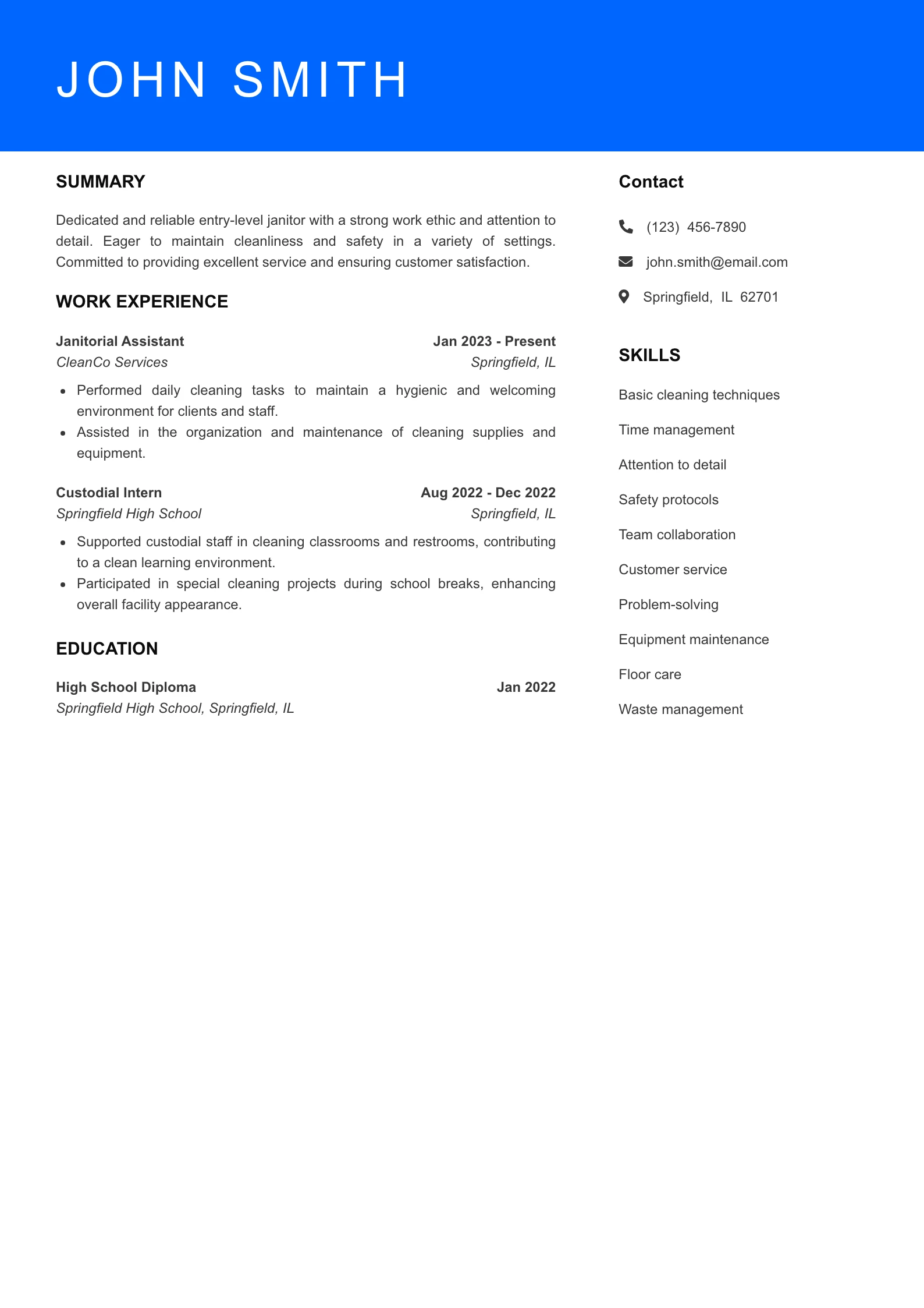 Entry Level Resume Preview