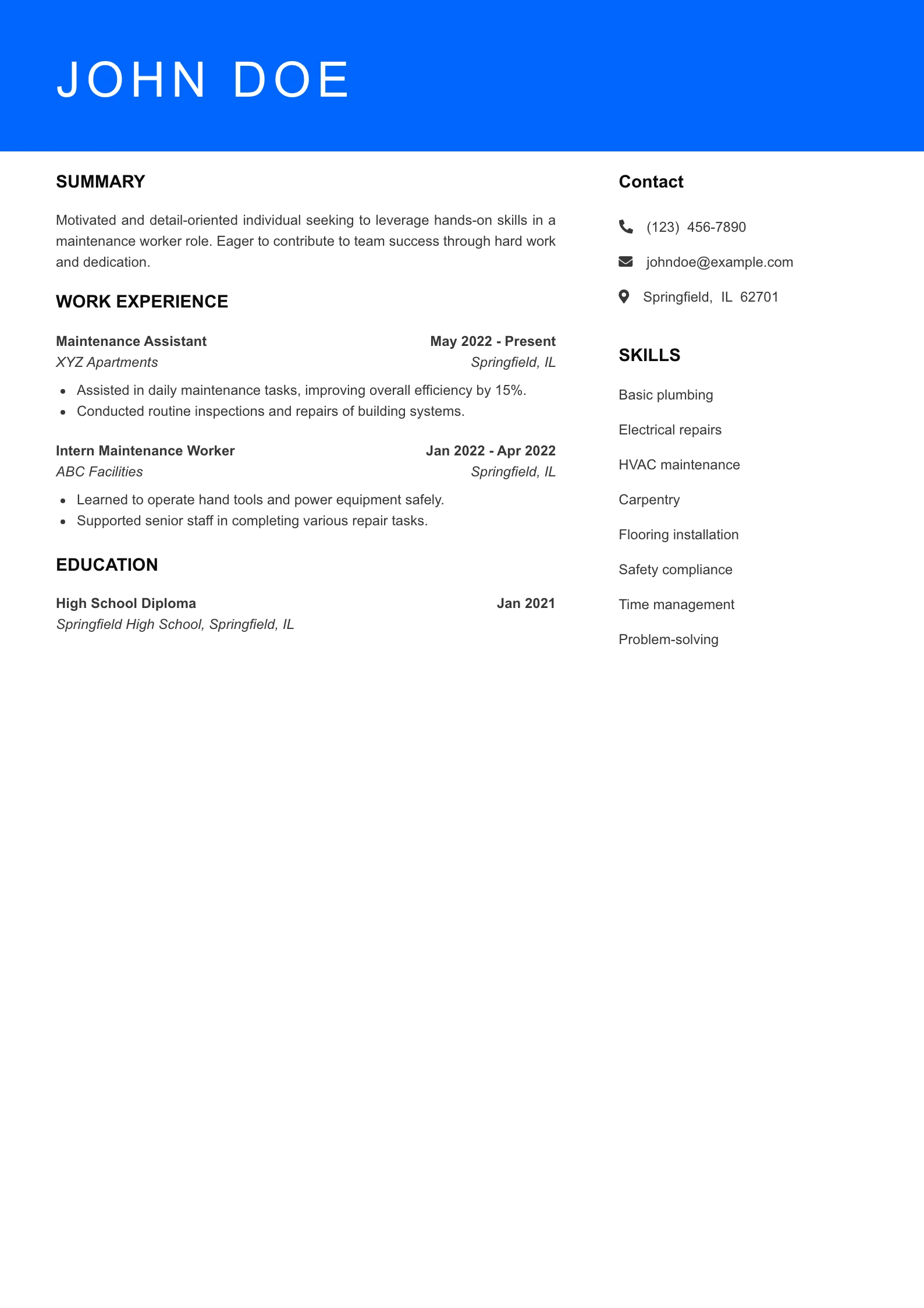 Entry Level Resume Preview
