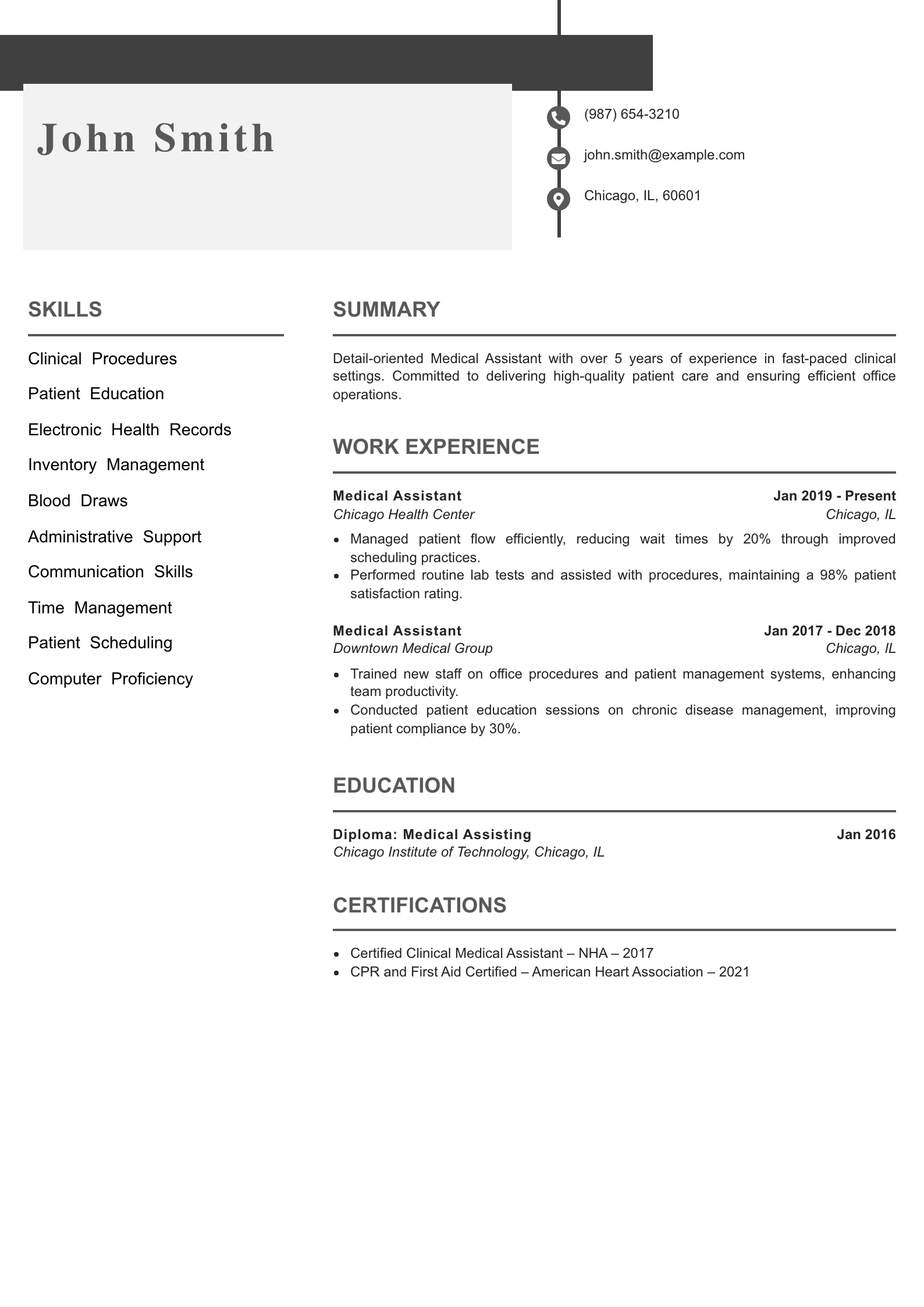 Mid Level Medical Assistant Resume Example