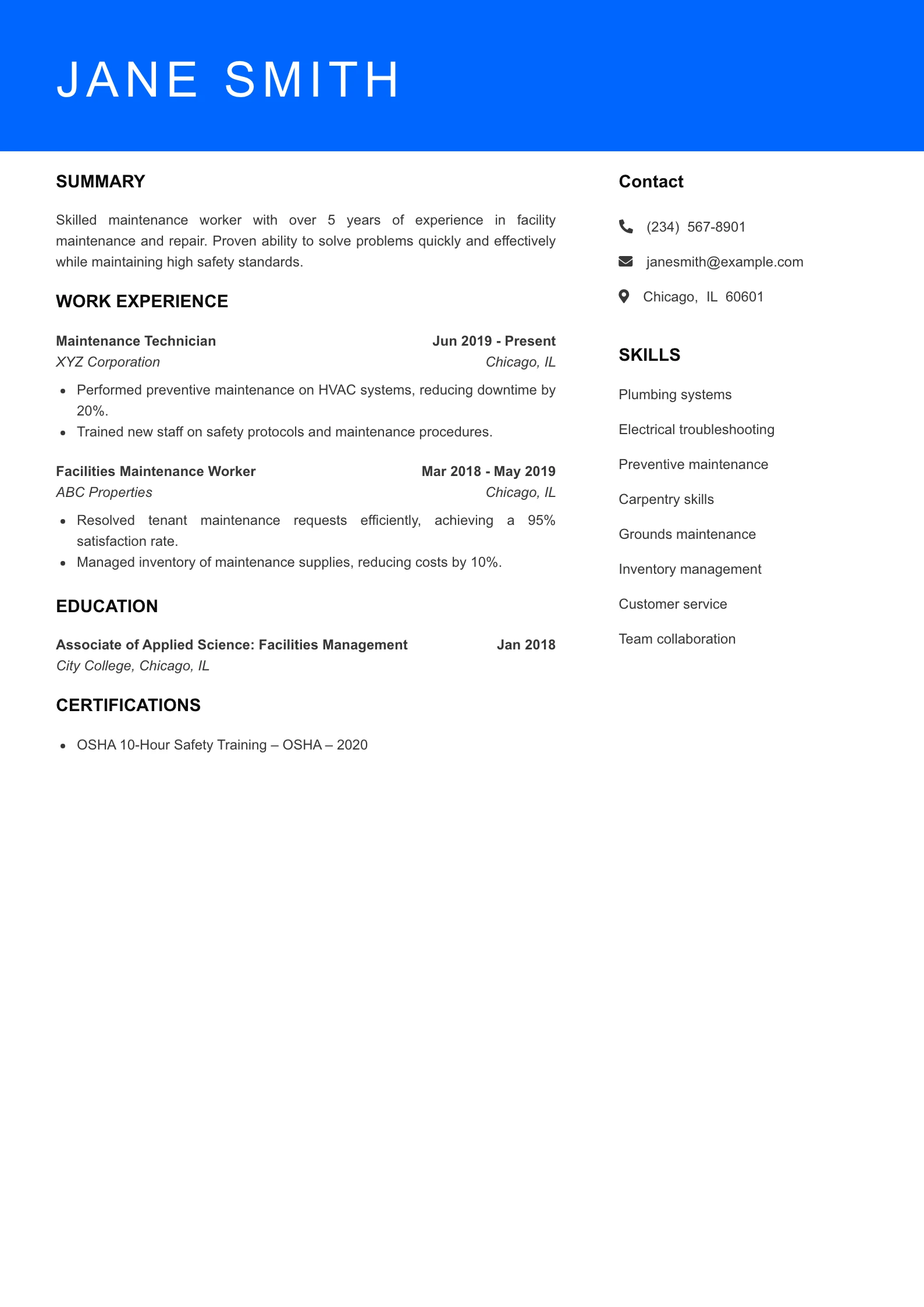 Mid Level Resume Preview
