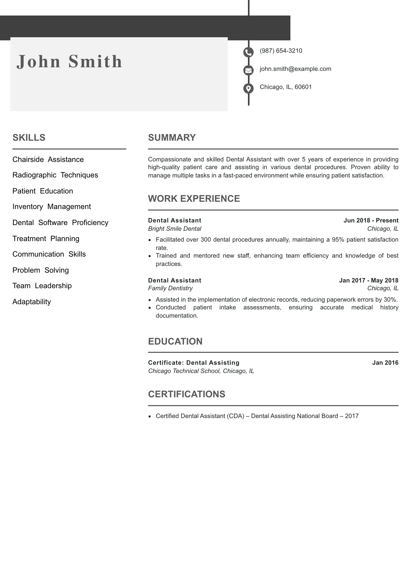 Mid Level Dental Assistant Resume Example