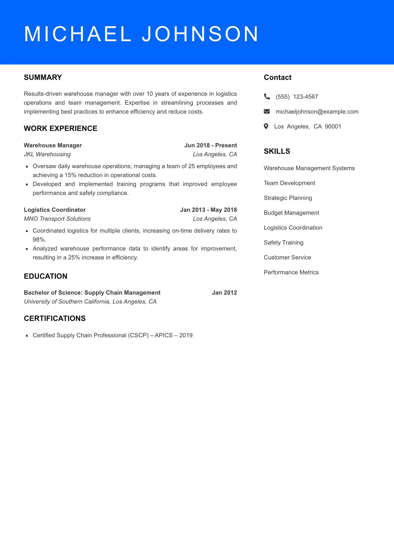 Senior Level Resume Preview