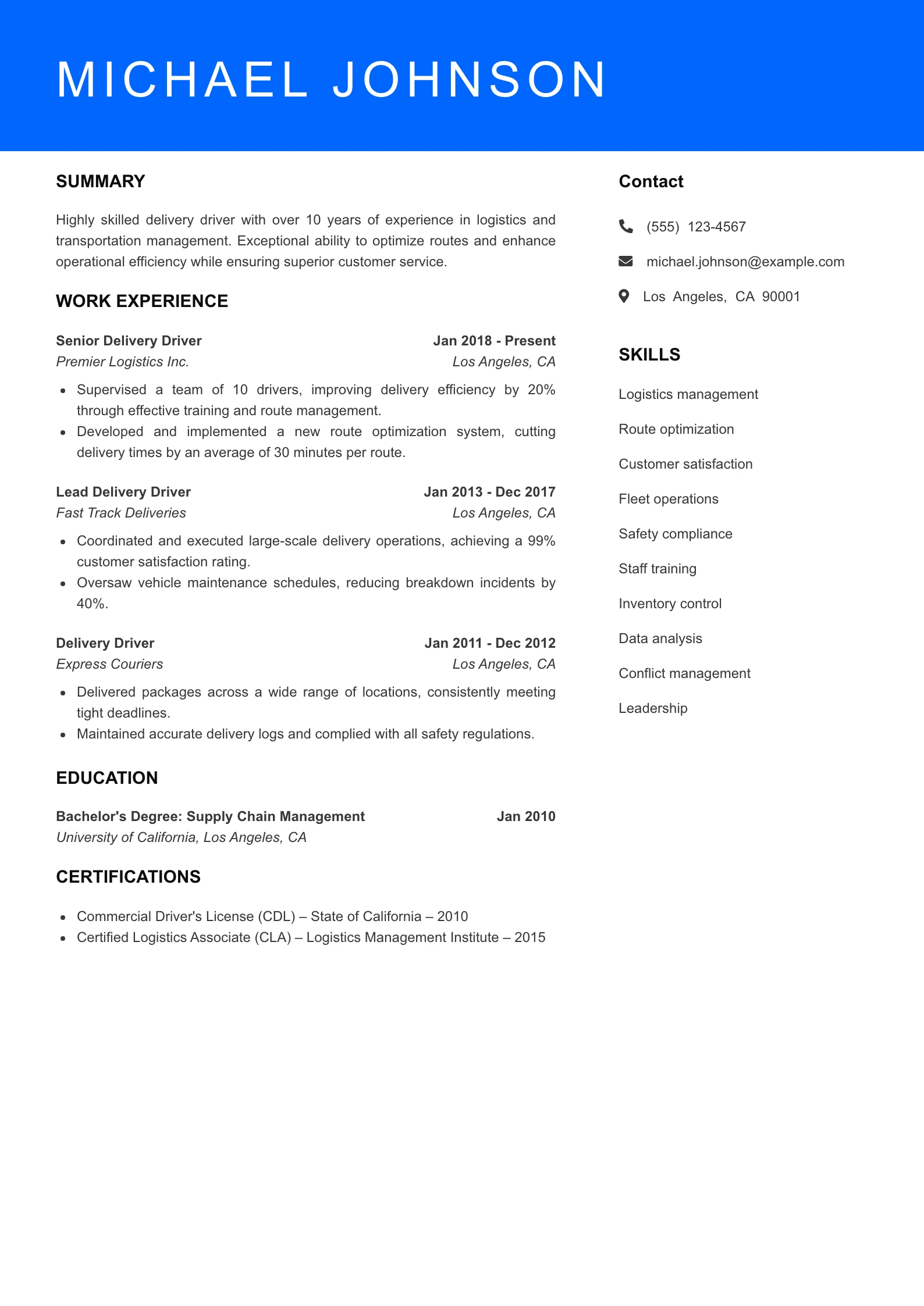Senior Level Resume Preview