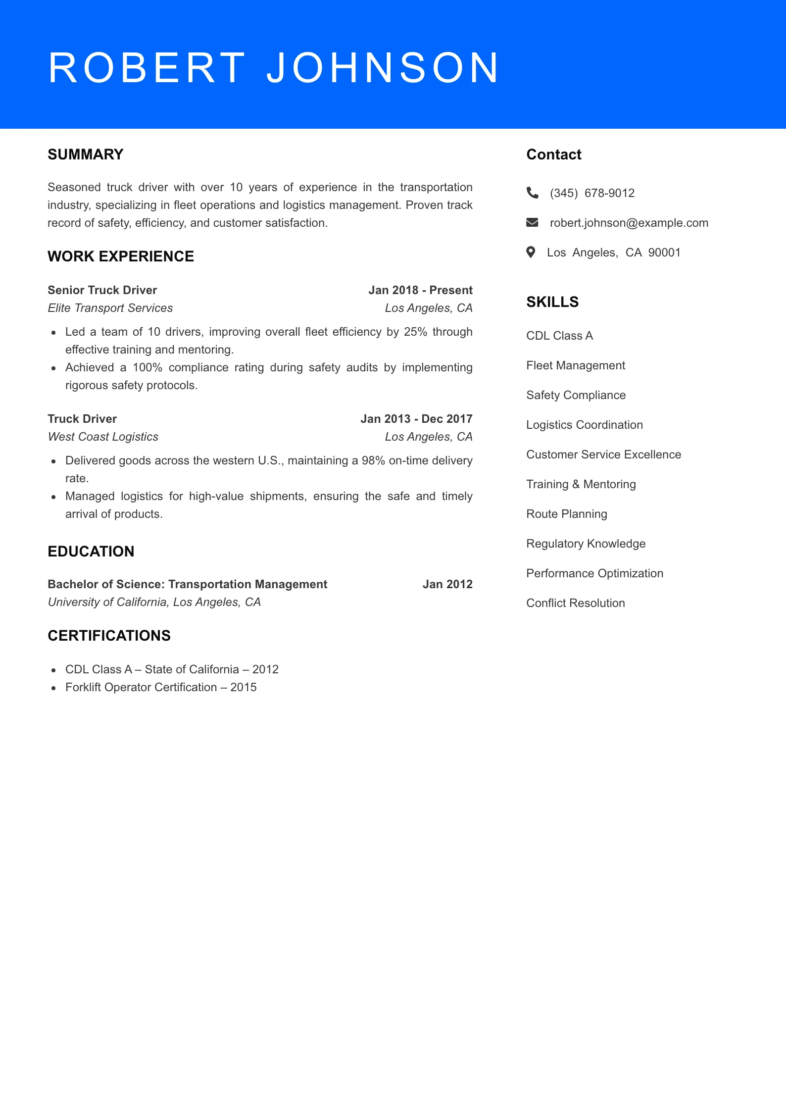 Senior Level Resume Preview